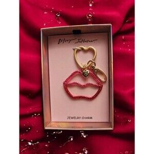 Betsey Johnson Pink & Red Ombre Open Frame Lip and Heart Bag Charm Key Ring NWT